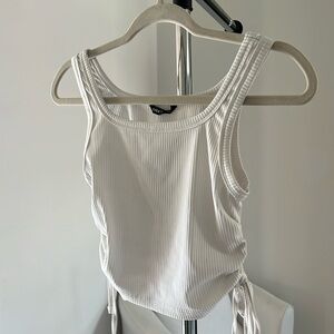 White cropped cinche tank top